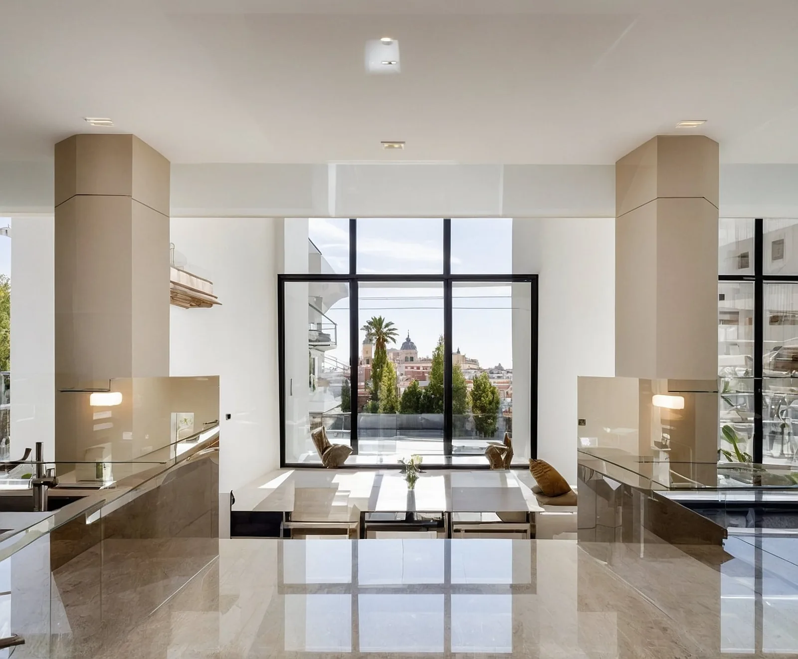 Salón luminoso de una vivienda de lujo con vistas a Valencia